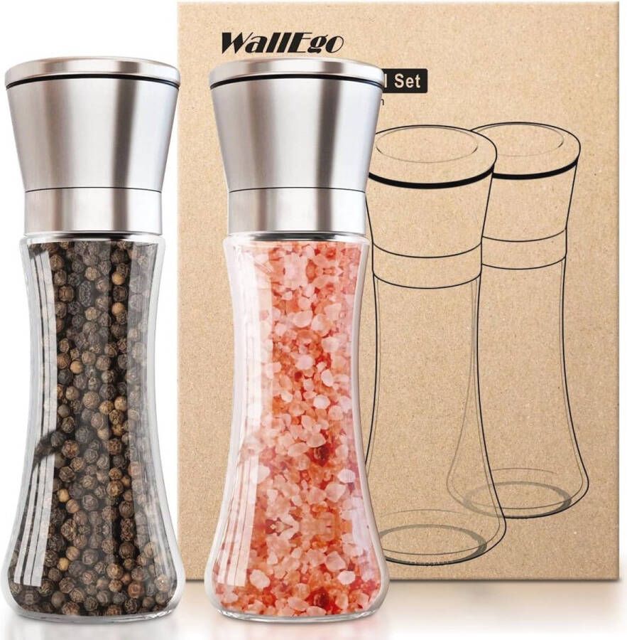 Verstelbare Zout en Peper Grinder Set met Keramische Slijpkern en Glass Body Voor Grof en Fijn Malen