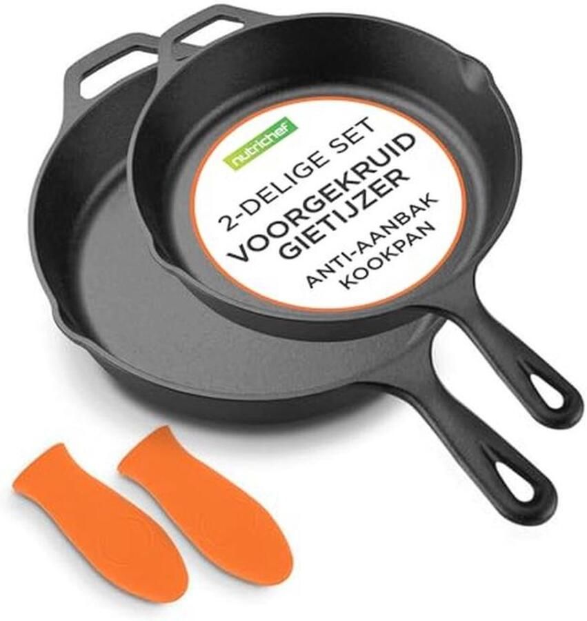 Verstevigde Anti-aanbak Koekenpan Gietijzeren Koekenpan met Koel Aanraak Siliconen Handgrepen Geschikt voor Alle Soorten Hobs