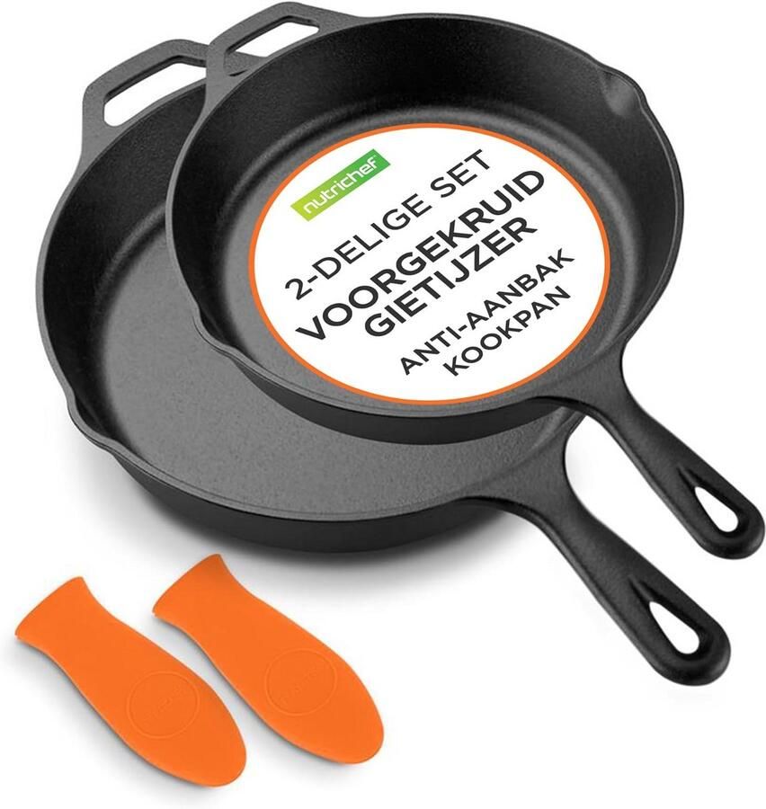 Verstevigde Anti-aanbak Koekenpan Gietijzeren Koekenpan met Koel Aanraak Siliconen Handgrepen Geschikt voor Alle Soorten Hobs