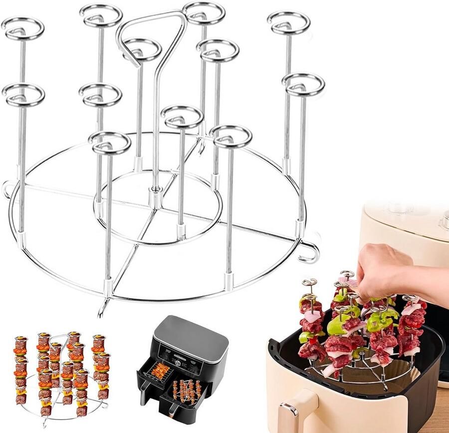 Verticaal Grillrek met 12 Spiesjes voor heteluchtfriteuse RVS Kebab Rooster
