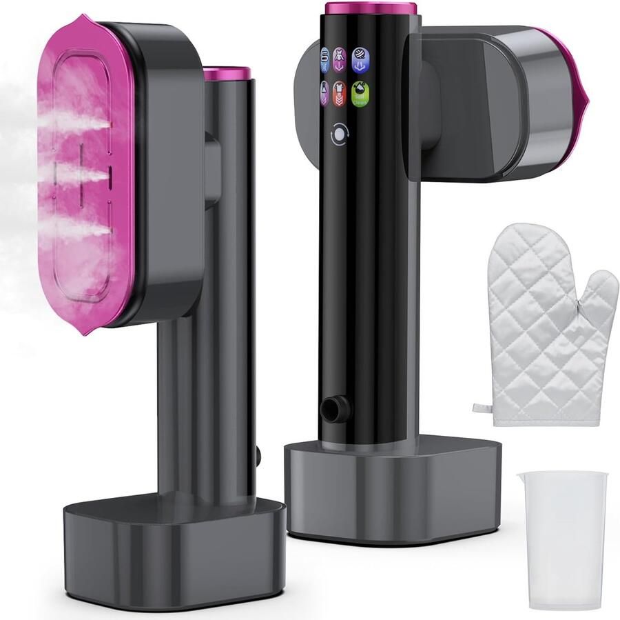 2-in-1 draagbare stoomstrijkijzer & kledingstomer 1300W vermogen binnen 10 seconden snel opwarmen 200ml grote watertank totaal 6 werkstanden (5+1) inclusief strijkhandschoen. Perfect geschikt voor thuis kantoor en op reis