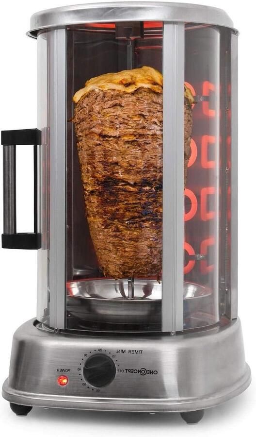 Vertical Grill Kebab Machine Gyros Gezond Grillen 360 Graden Rotatie 1500 Watt Zilver