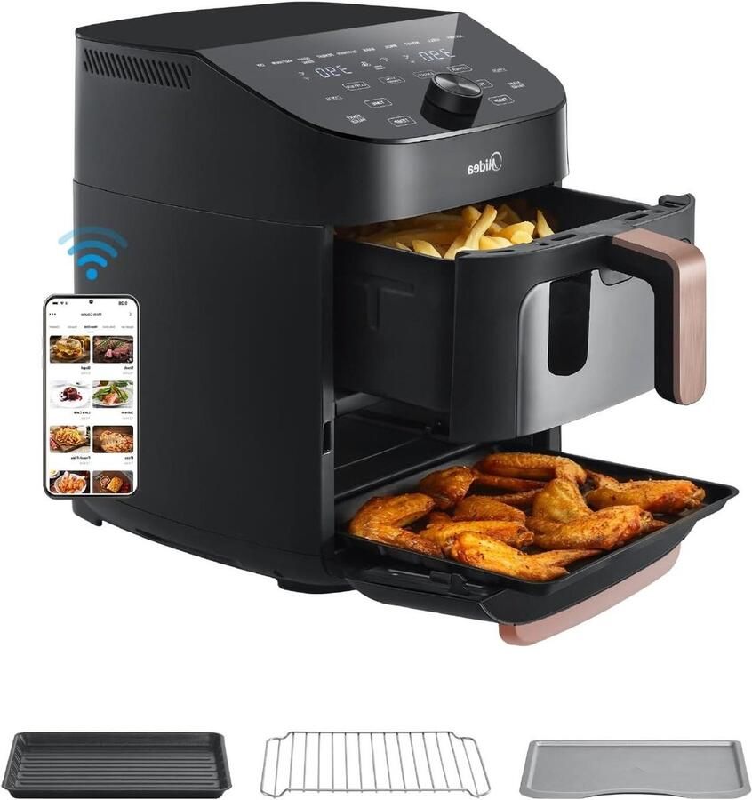 Verticale Airfryer Dubbele Zone Veelzijdig Koken App Bediening 11 Liter Zwart