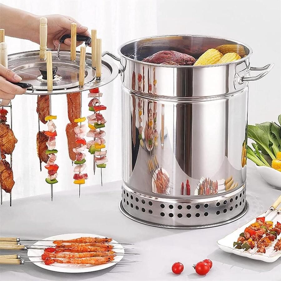Verticale Barbecue Grill Hangende Oven Roker Familiebijeenkomst 360 Graden Rotatie 16.5 Inch Zilver