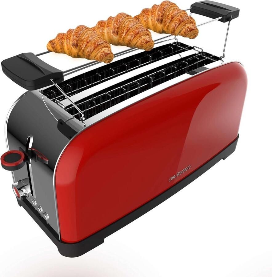 Verticale Broodrooster Brood Toast Apparaat Ontbijt Bereiden Extra Brede Sleuf 4 Sneetjes Rood
