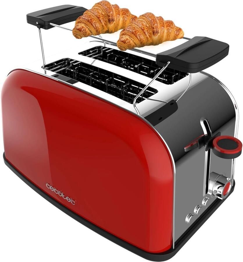 Verticale Broodrooster Toast Apparaat Ontbijt Maken Dubbele Korte Gleuf 17 x 29 x 185 cm Rood