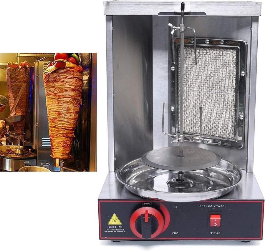 Verticale Döner Grill Gyro Grill Elektrisch Vlees Grillen Automatische Rotatie 49 cm Hoog Zilver