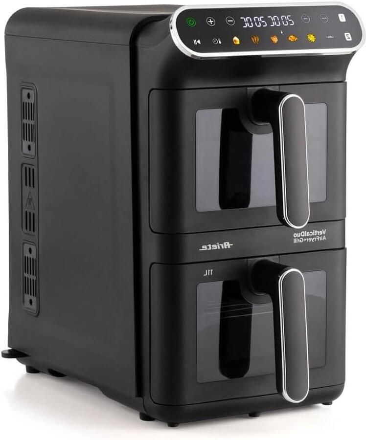 Verticale Dubbele Airfryer Luchtfriteuse Torenmodel Gelijk Koken Ruimtebesparend Ontwerp 11 Liter Zwart