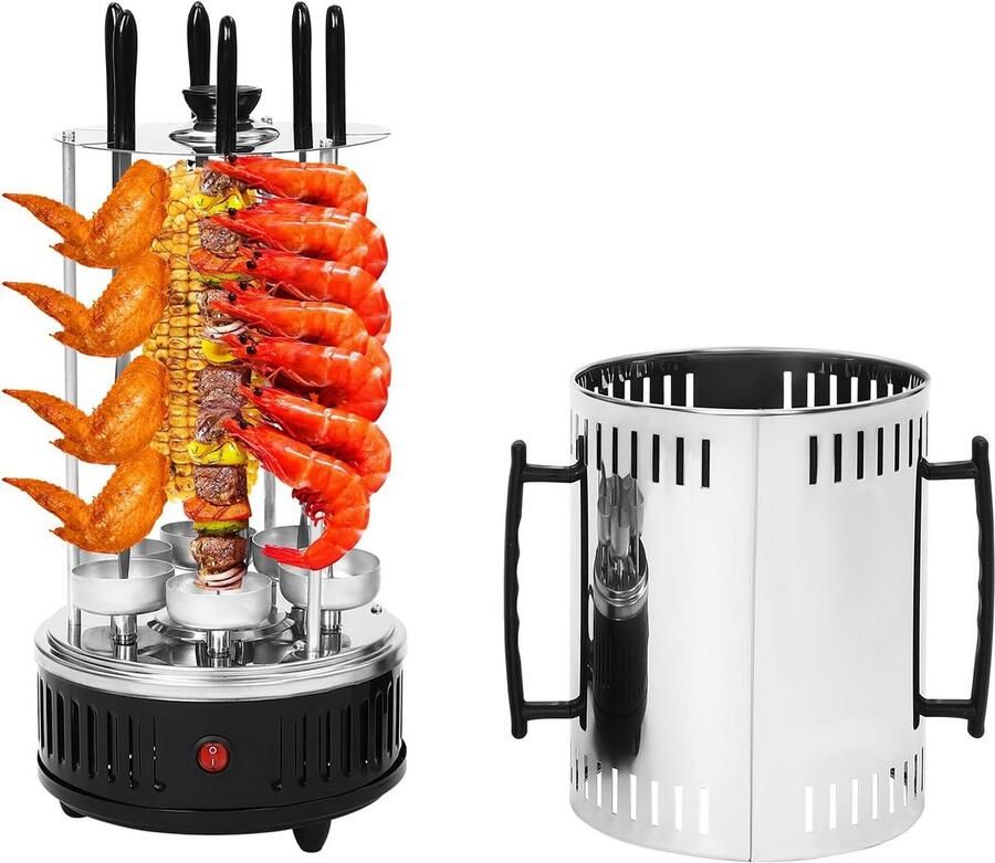 Verticale Elektrische Grill met 6 Spiesjes voor Shaslik en Kebap