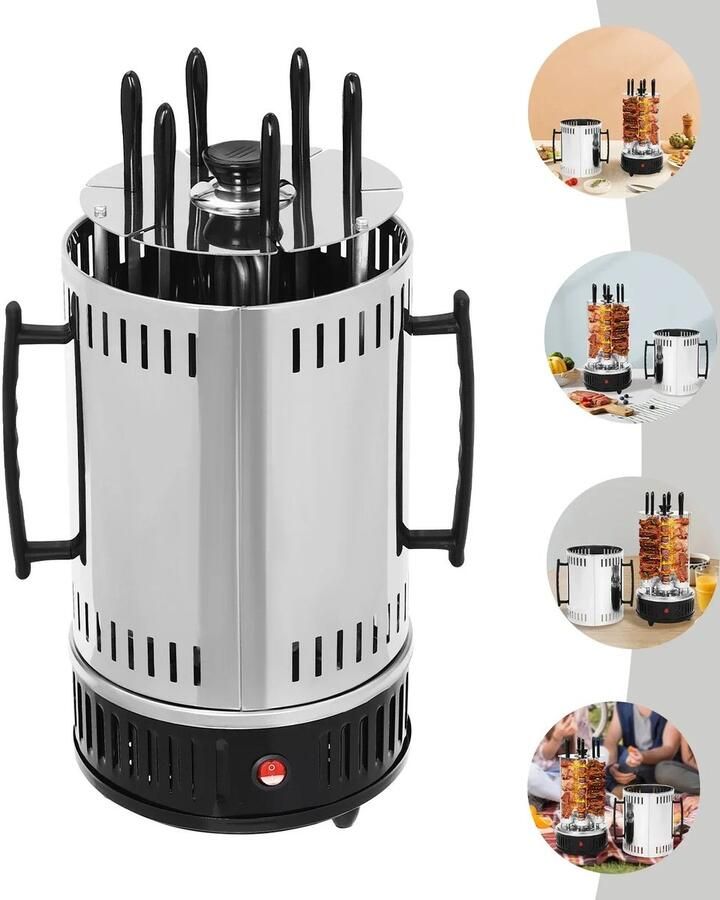 Verticale Elektrische Grill Zwart 1000 W RVS Voor Kebab En BBQ Binnen En Buiten