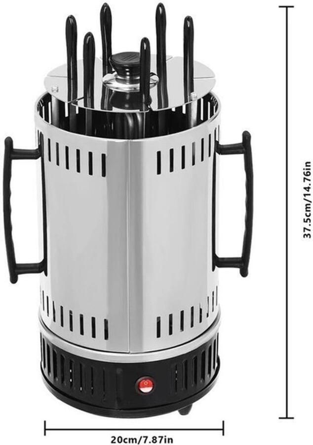 Verticale Elektrische Grill Zwart 1000 W RVS Voor Kebab En BBQ Binnen En Buiten