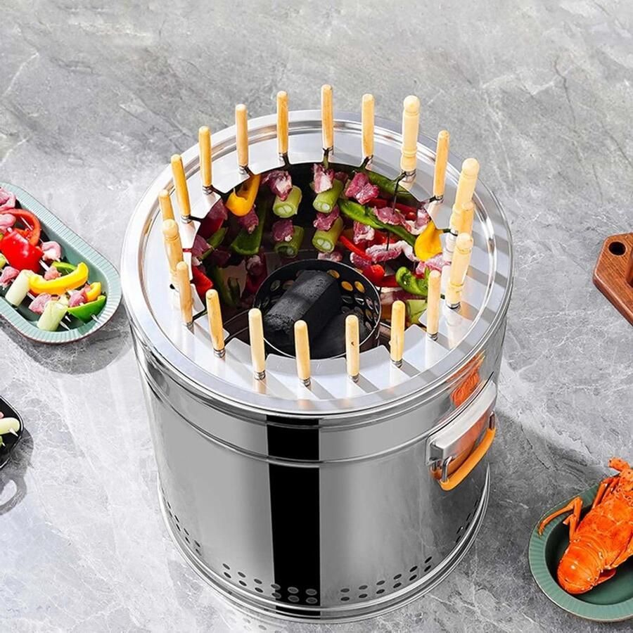Verticale Grill Barbecue Oven Buiten Koken Rookvrije Ervaring 30 Spiesjes Zwart