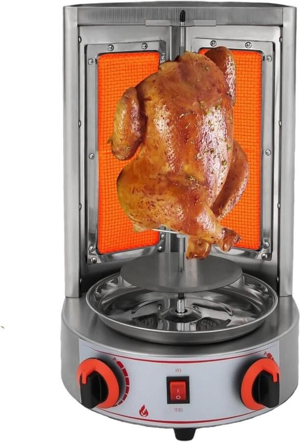 Verticale Grill Doner Machine Gezellig Grillen 360 Graden Rotatie 32x30x48 cm Zilver