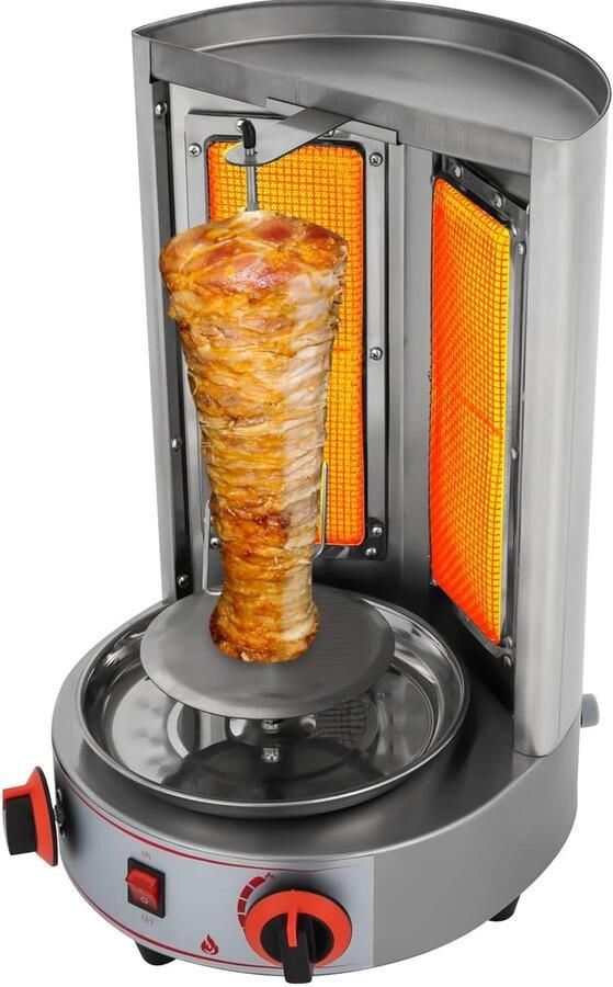 Verticale Grill Draaiende Grill Döner Bereiden 360 Graden Rotatie 51 x 38 cm Zilver