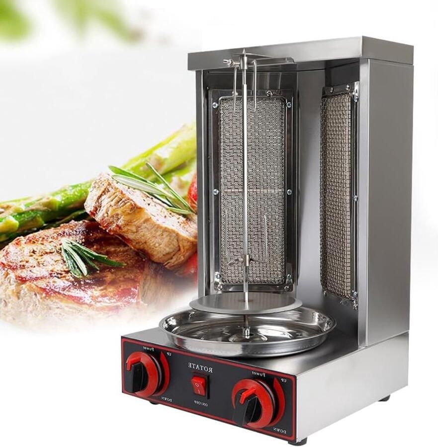 Verticale Grill Draaiende Grill Vlees Bereiden Roestvrij Staal 48 cm Hoog Zilver