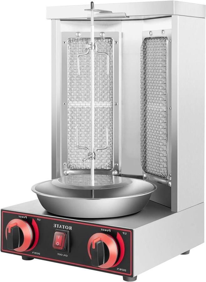 Verticale Grill Draaiende Kebab Professioneel Grillen 360 Graden Verwarming 8 Kg Capaciteit Zilver
