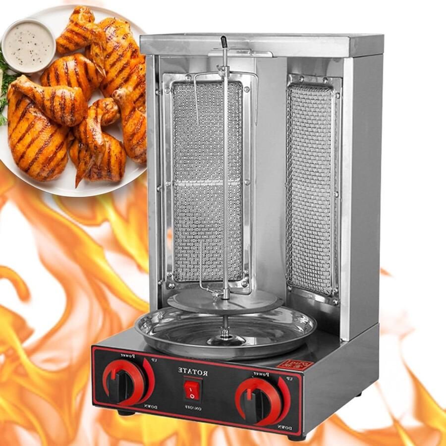 Verticale Grill Draaiende Kebab Vlees Grillen 360 Graden Rotatie 30x30x49 cm Zilver