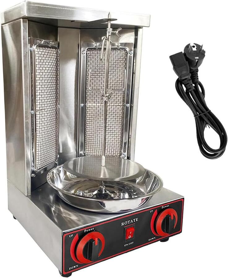 Verticale Grill Draaiende Kebab Vlees Roosteren Automatische Rotatie 54 x 37 x 36 cm Zilver