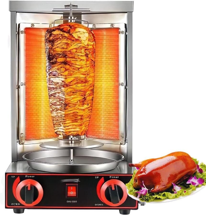 Verticale Grill Draaiende Oven Gelijkmatig Grillen Olie Opvangbak Tot 5.5kg Vlees Zilver