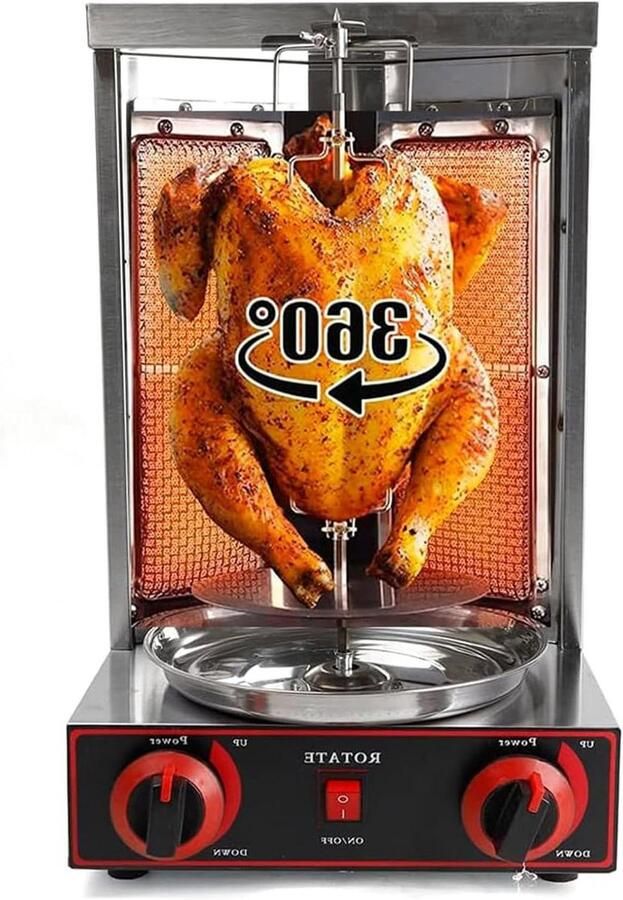 Verticale Grill Draaiende Oven Vlees Bereiden 360° Automatische Rotatie Capaciteit 5.9 kg Zilver