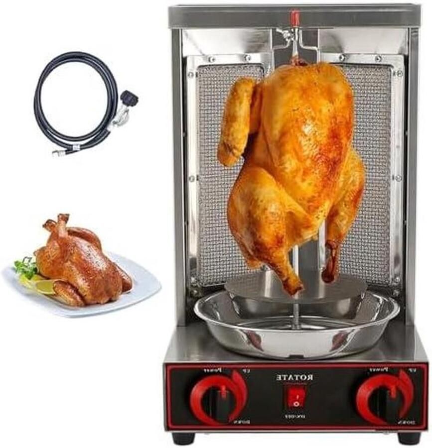 Verticale Grill Draaiende Oven Vlees Garen 360 Graden Rotatie 30 x 30 x 49 cm Zilver