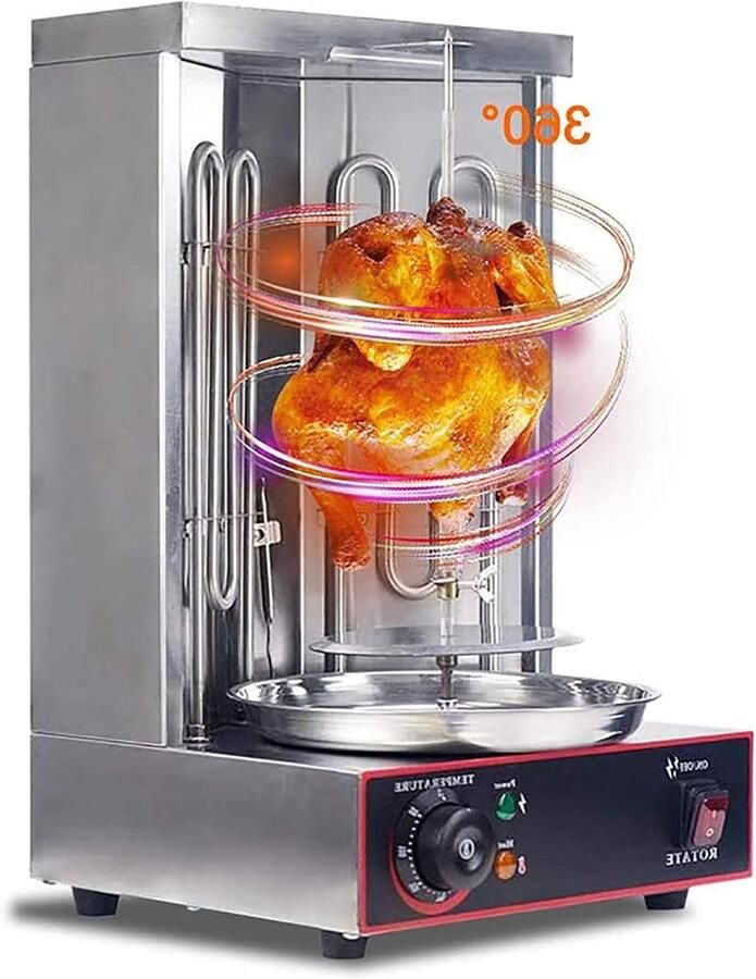Verticale Grill Draaiende Oven Vlees Grillen 360° Rotatie 13 Pond Capaciteit Zilver