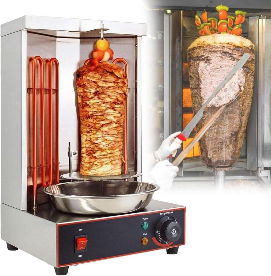 Verticale Grill Draaiende Oven Vlees Roosteren 360 Graden Rotatie 295x265x485mm Zilver