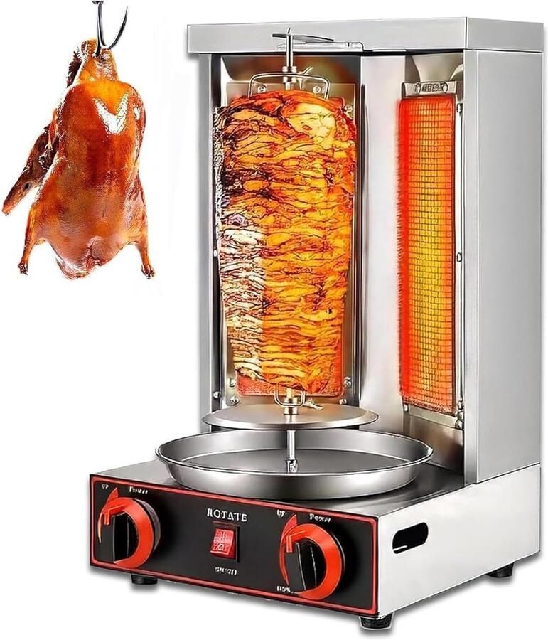 Verticale Grill Draaiende Oven Vlees Rosten Automatische Rotatie Tot 13kg Zilver