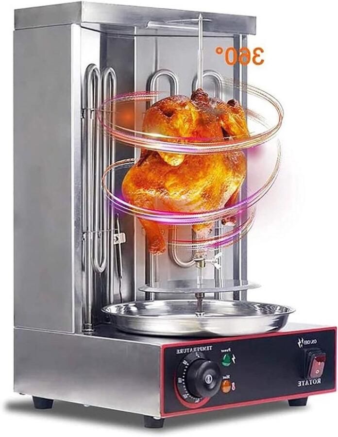 Verticale grill Draaiende oven Voor vlees grillen 360° rotatie Capaciteit 13 pond Zilver