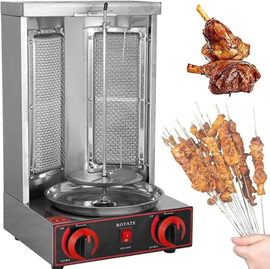 Verticale Grill Draaioven Kebab Barbecue Thuis 360° Rotatie 30x30x49 cm Zilver