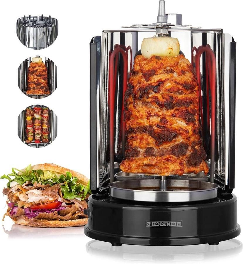 Verticale Grill Elektrisch Roterend Kebab Kip Grillen 1400 Watt Vermogen Niet gespecificeerd Zwart
