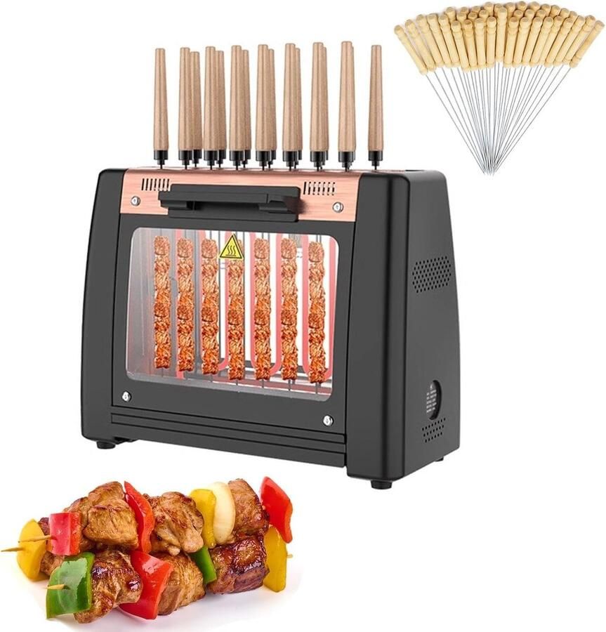 Verticale Grill Elektrische Barbecue Binnen en Buiten Automatische Draaispies 40 x 29 x 20 cm Zwart
