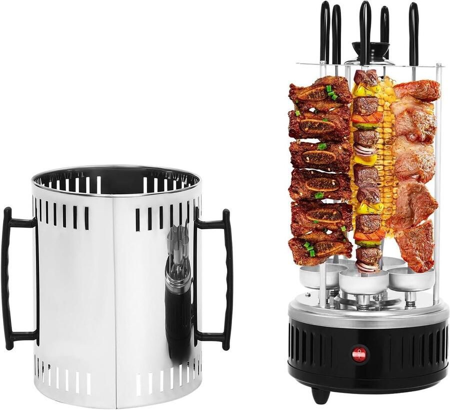 Verticale Grill Elektrische Sjasliekgrill Kebab Bereiden Automatische Draaispies 1000 Watt Zwart Zilver