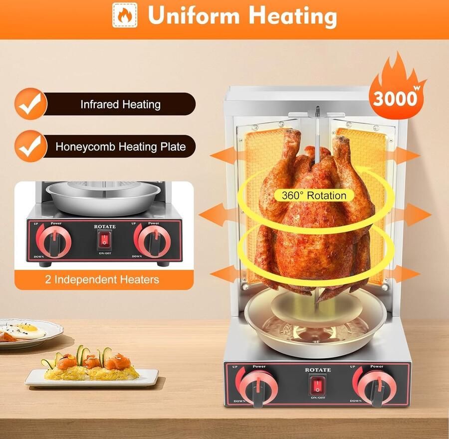 Verticale Grill Gyros Grill Kebab Machine Thuis Grillen 360 Graden Rotatie 8 kg Capaciteit Zilver