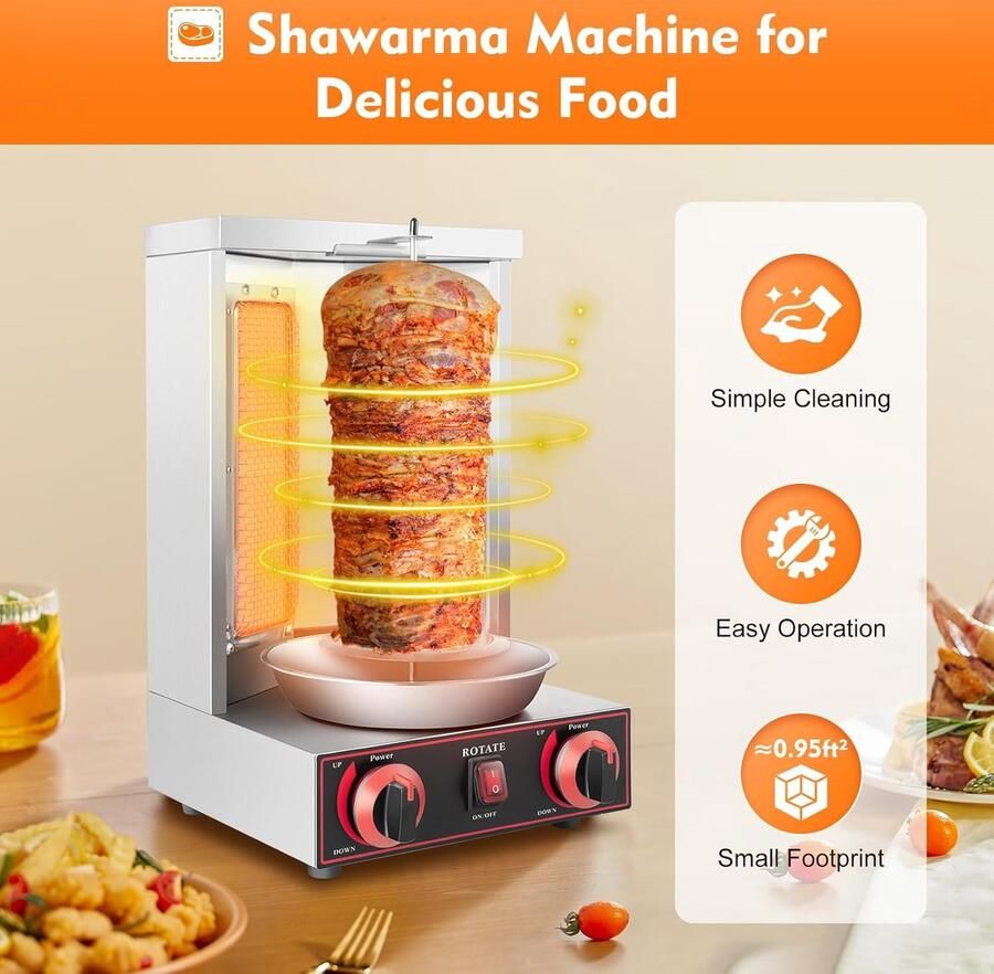 Verticale Grill Gyros Grill Kebab Machine Thuis Grillen 360 Graden Rotatie 8 kg Capaciteit Zilver