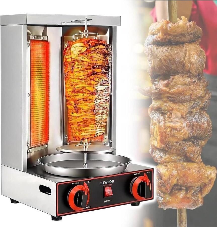 Verticale Grill Kebab Grill Gourmet Grillen 360 Graden Rotatie 8 kg Capaciteit Zilver