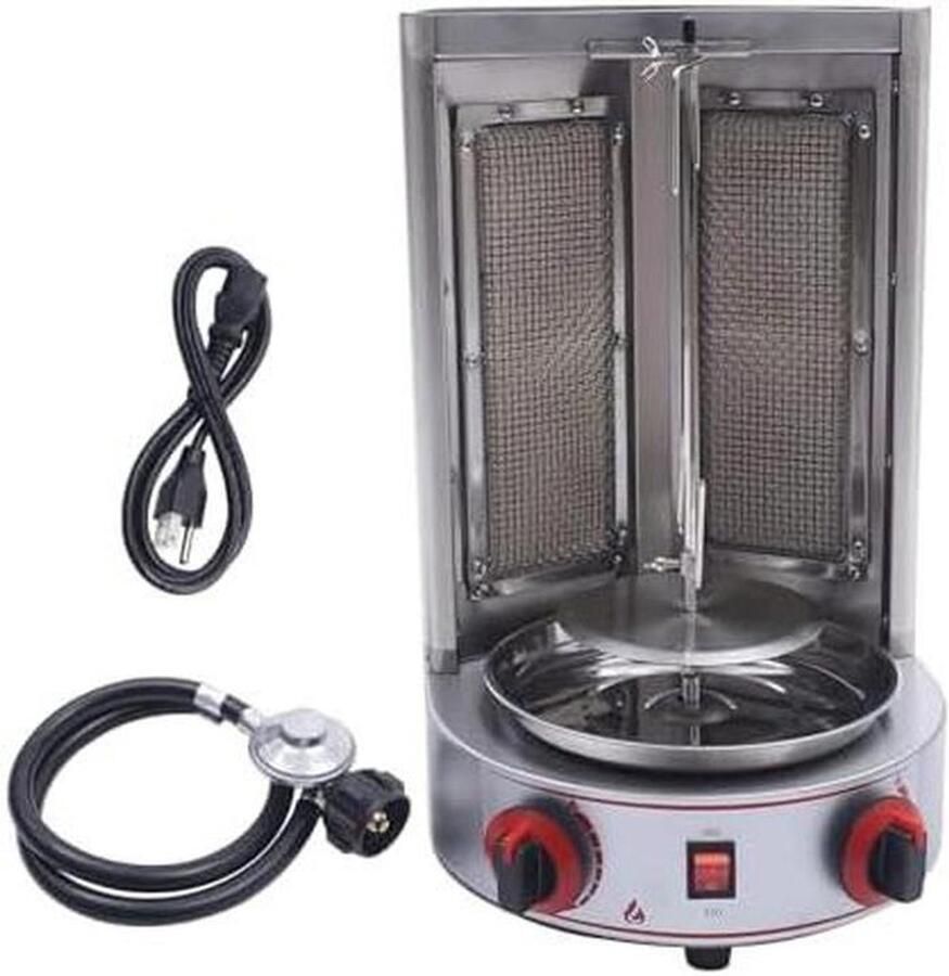 Verticale Grill Kebab Machine Thuis Grillen Dubbele Brander 30x30x48cm Zilver