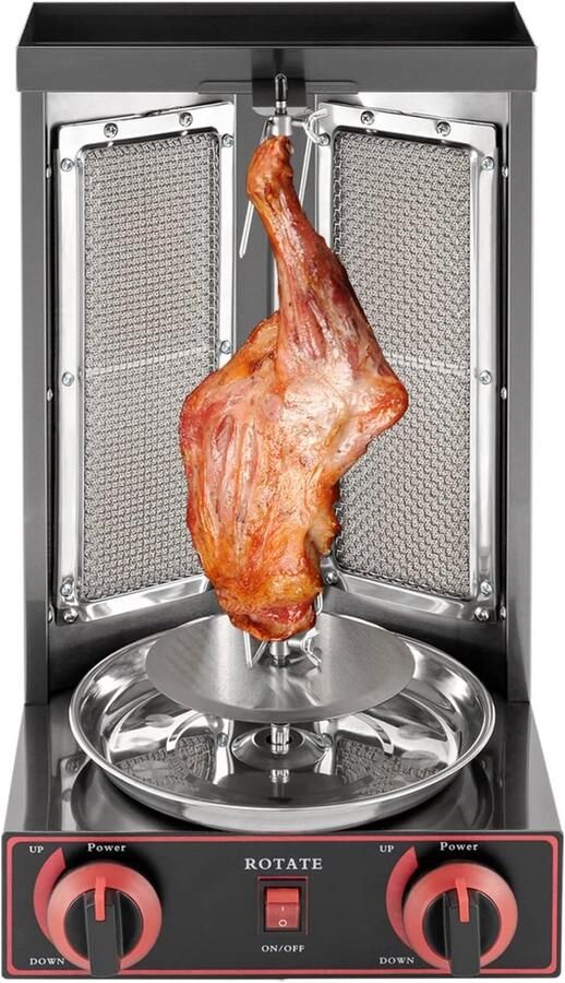 Verticale Grill Kebab Maker Rotisserie Thuis Grillen Dubbele Gasbrander 30x30x48 cm Zwart