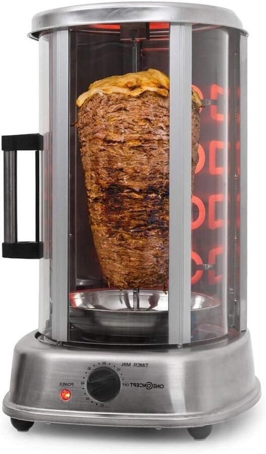 Verticale grill Kebabmachine voor gyros Gezonder grillen 360 graden rotatie 1500 watt Zilver