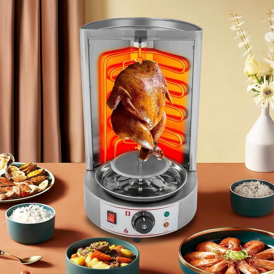 Verticale Grill Kebabmaker Staand Thuis Grillen Draaibaar Vleesvak 3 kg Capaciteit Zilver