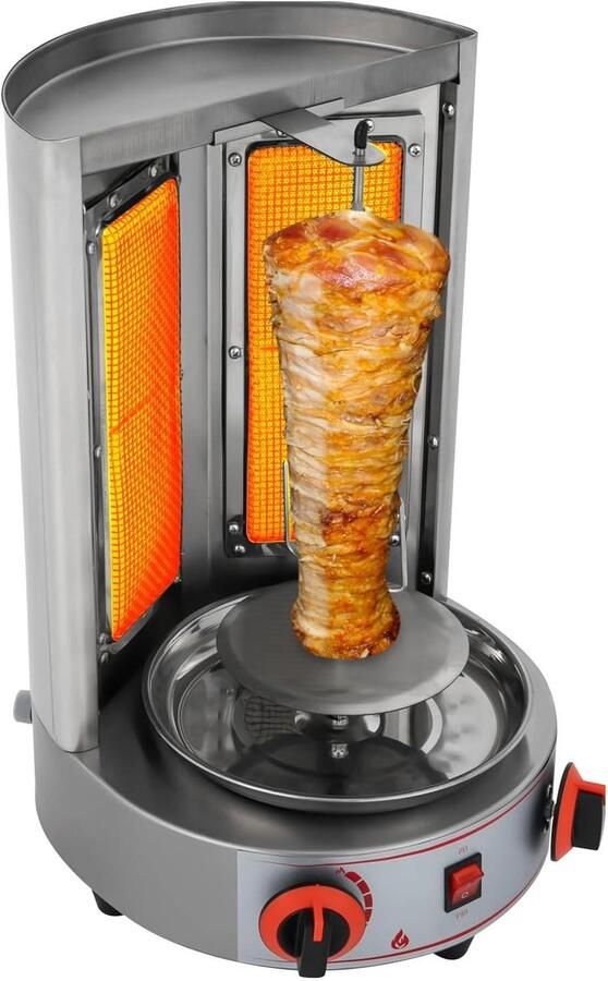 Verticale Grill Tafelgrill Roterend Vlees Grillen 360 Graden Rotatie 8 kg Capaciteit Zilver