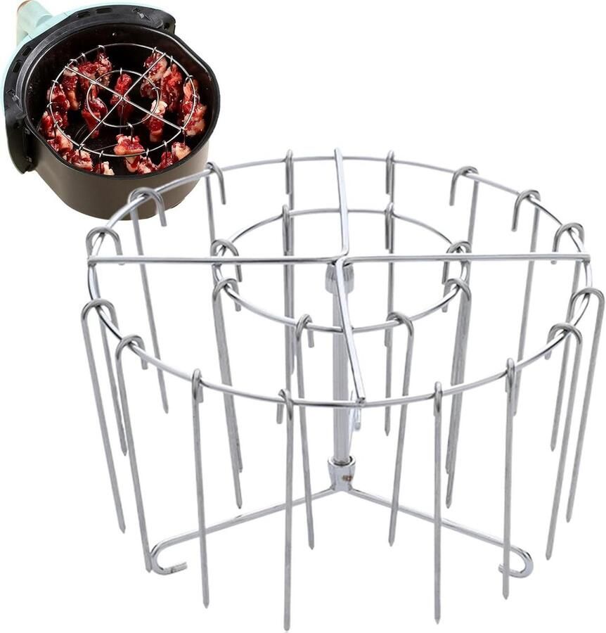 Heteluchtfriteuse Spieshouder Verticale Grill Kebab Gezond Grillen Gelijkmatige 360 Graden Verwarming 16 x 10 cm Zilver