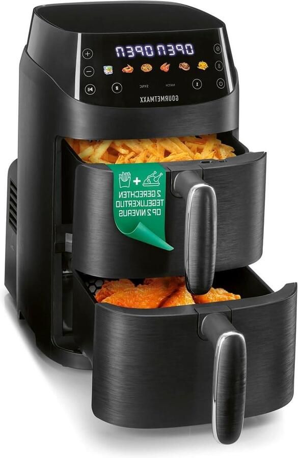 Verticale Heteluchtfriteuse Airfryer Dubbele Kamer Gezond Koken Twee Gerechten Tegelijk 5 Liter Zwart