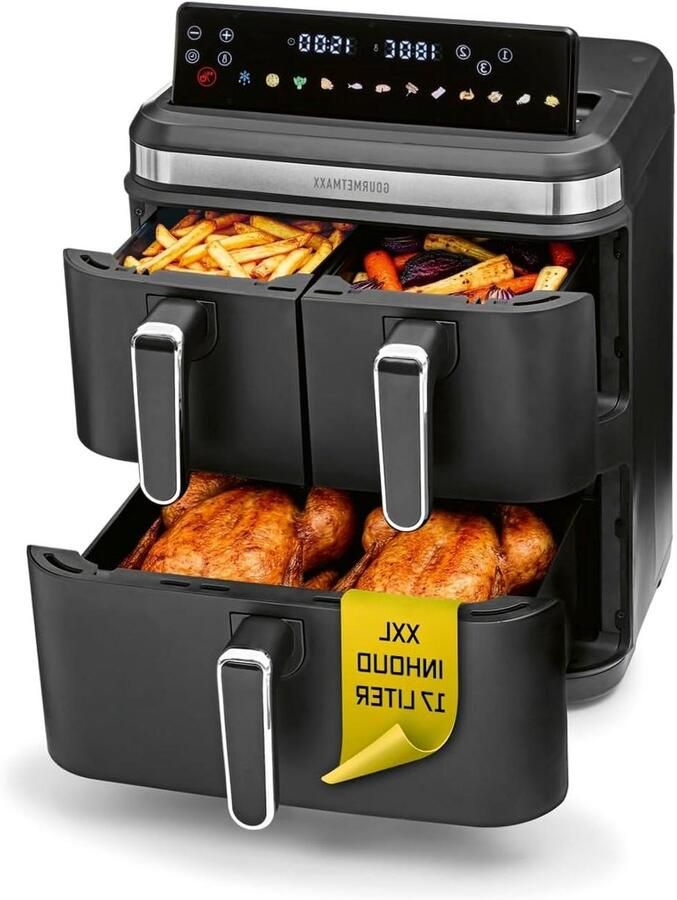Verticale Heteluchtfriteuse Airfryer XXL Grote Maaltijden Bereiden 3 Gaarzones 17 Liter Zwart
