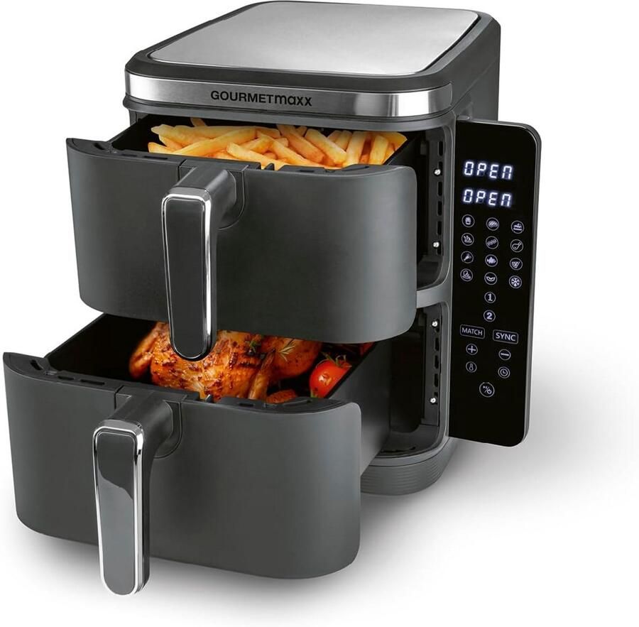 Verticale Heteluchtfriteuse met Dubbele Kamer 10 Liter Inhoud Ruimtebesparend & Flexibel Touchscreen