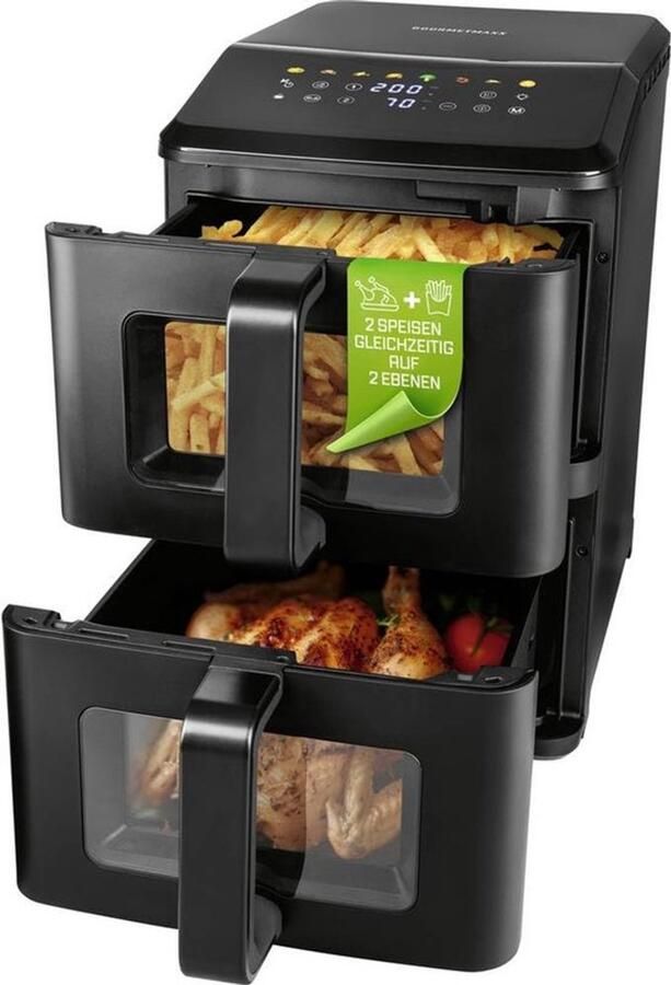 Verticale heteluchtfriteuse met kijkvenster 10 liter airfryer met 9 8 inch multi-color led-touchdisplay en 11 programma's heteluchtfriteuse 2 kamers met bovenwarmte