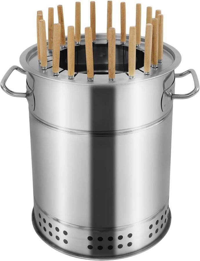 Verticale Houtskoolgrill Rookvrije Barbecue Tonmodel Buiten Koken 360 Graden Warmtecirculatie 30 x 34 cm Zilver