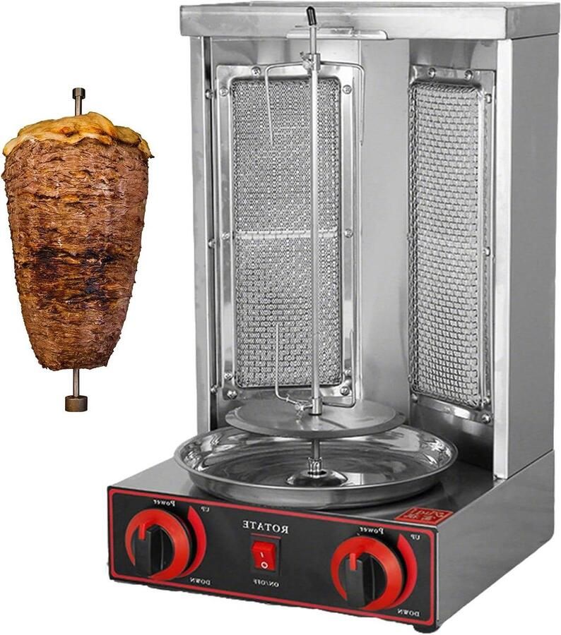 Verticale Kebab Grill Shoarma Rotisserie Thuis Grillen 360 Graden Rotatie 6 kg Capaciteit Zilver