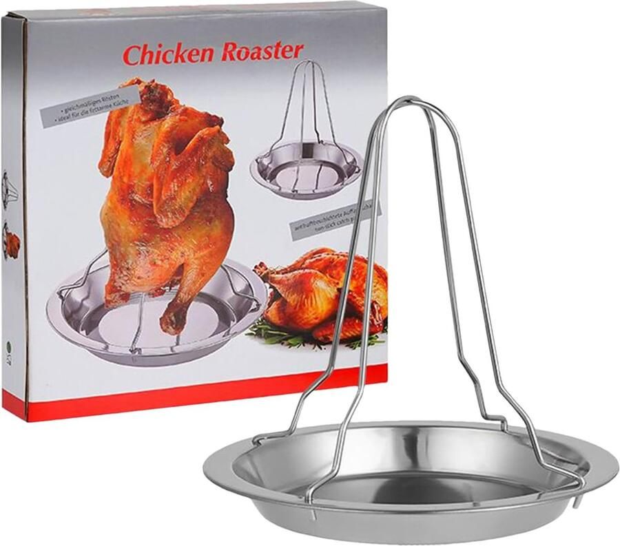Verticale Kip Braadrek Gevogeltehouder Oven Gelijkmatige Warmte Compact Opvouwbaar 20 x 20 x 4 cm Zilver