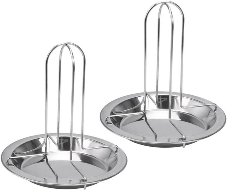 Verticale Kiphouder Gevogelte Grill Barbecue en Oven Met Lekbak 2 Stuks Zilver
